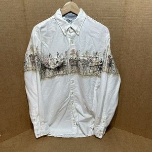 Vintage Roper Button Down Shirt XL, White, Cowboy Horse Saddles, Long Sleeve USA